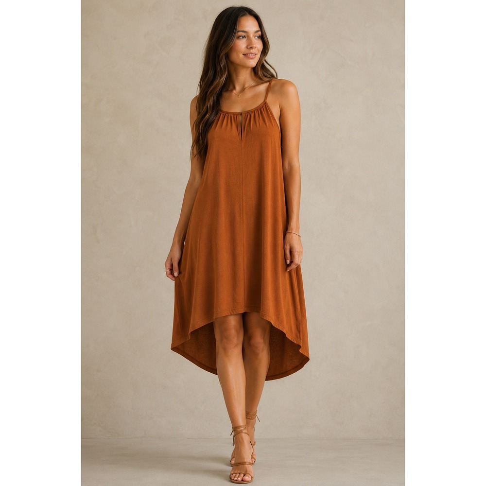 If You Be My Star I'll Be Your Sky Rust Brown High-Low Halter Dress Large